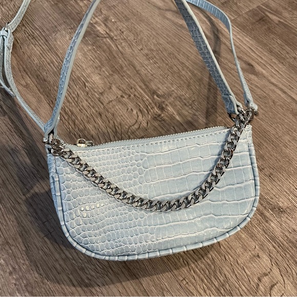URBAN OUTFITTERS Blue Faux Croc Silver Chain Leather Mini Crossbody Bag - Picture 1 of 8